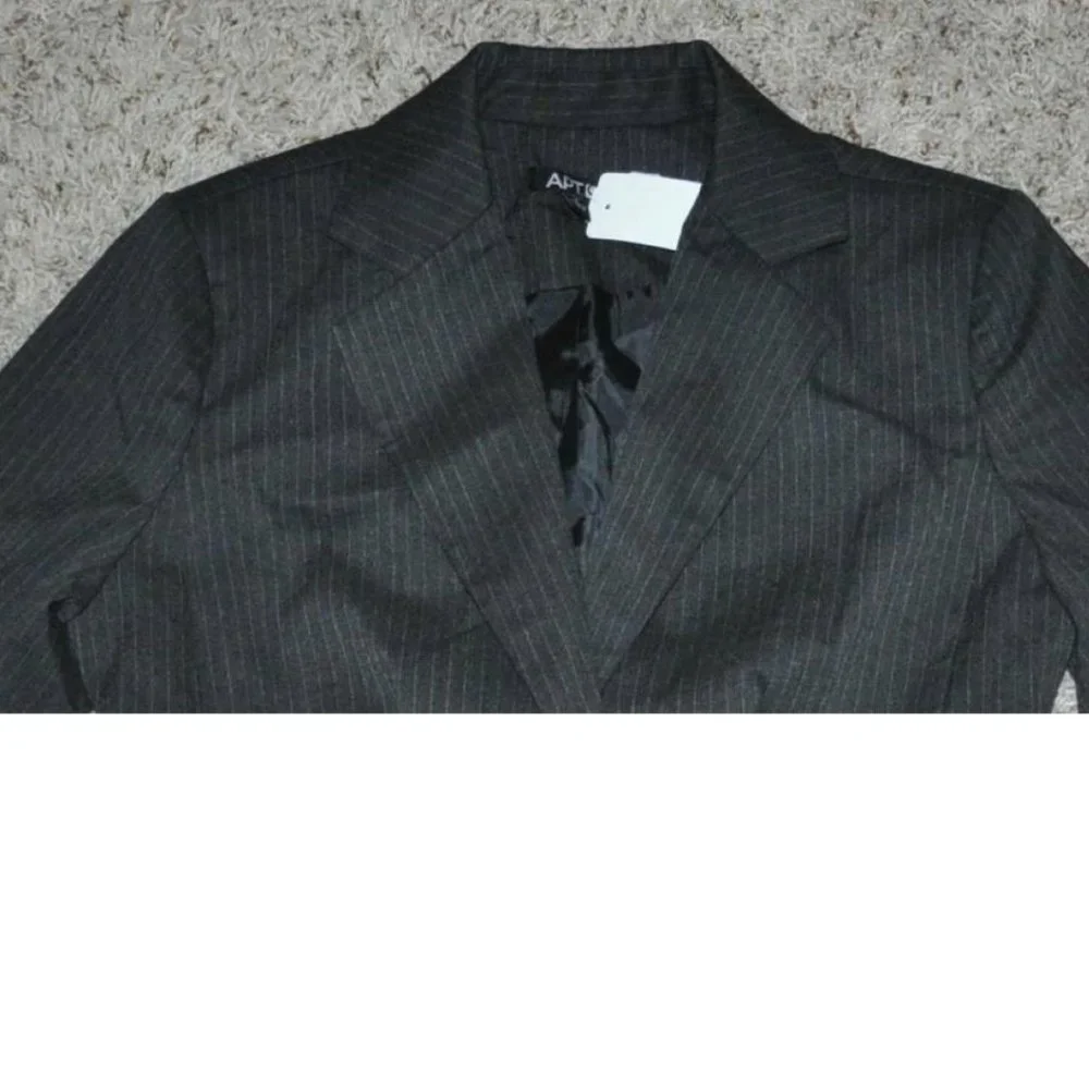 Apt 9 Blazer Womens 12 Black Pin Striped Long Sleeve Lined Business Suit Jacket